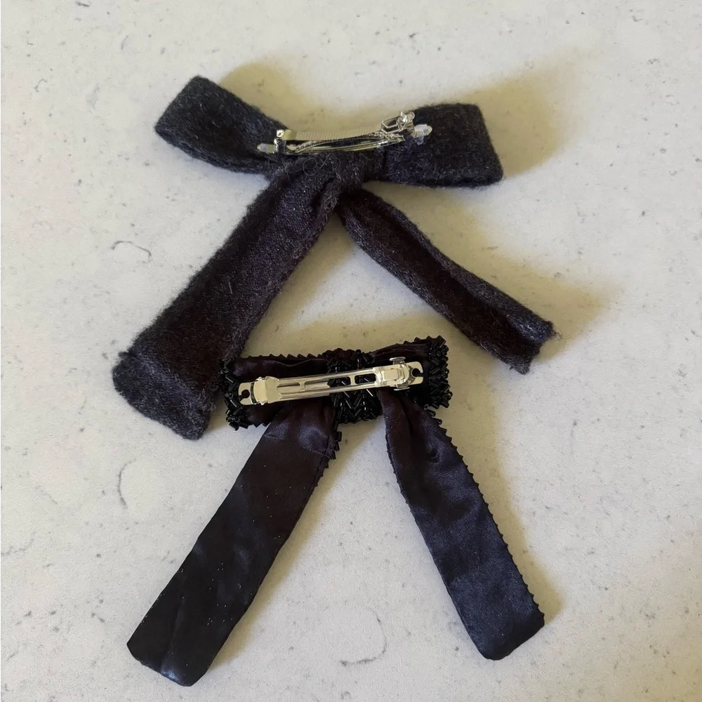Zara girls black & bow knit sequin hair bows clips accessories